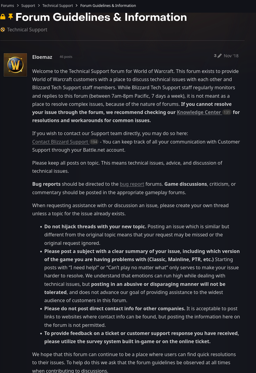 Blizzard Forum guidelines Part 1