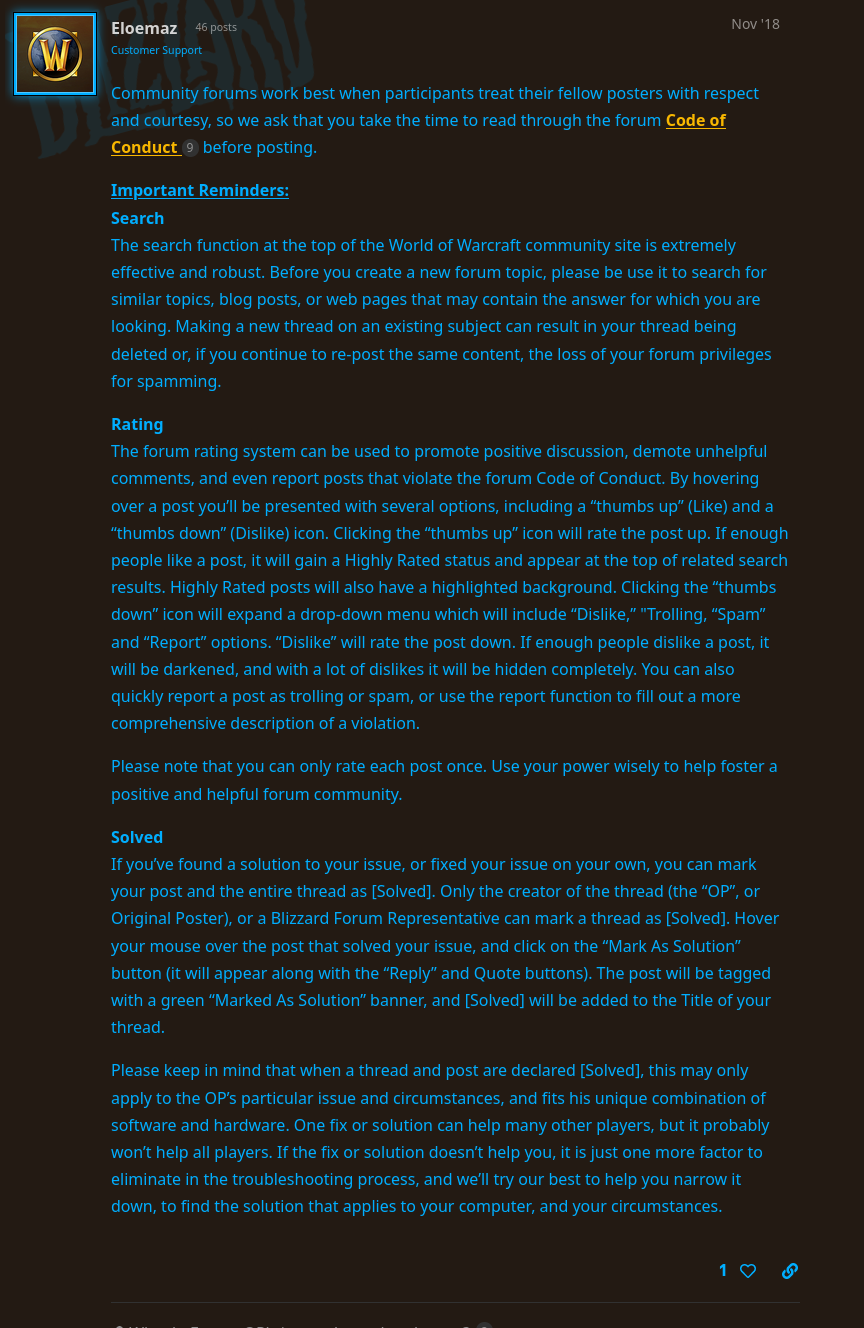 Blizzard Forum guidelines Part 2