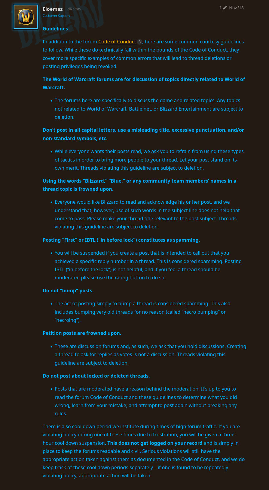Blizzard Forum guidelines Part 3