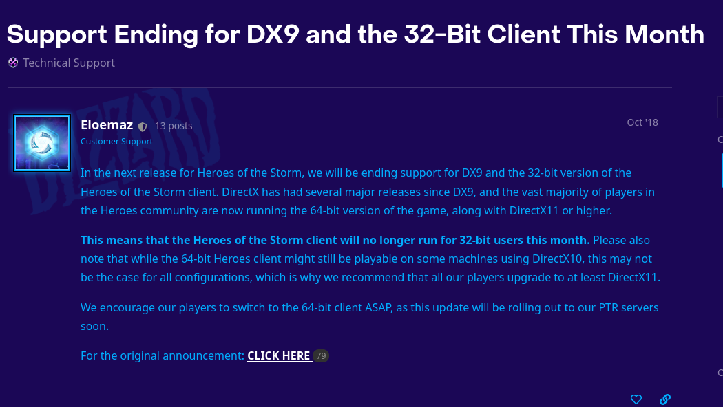 Blizzard Forum DX9 Announcement