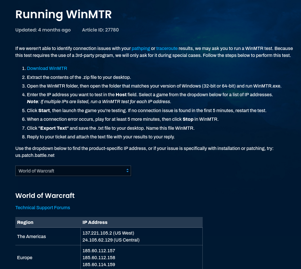 Blizzard WinMTR Steps